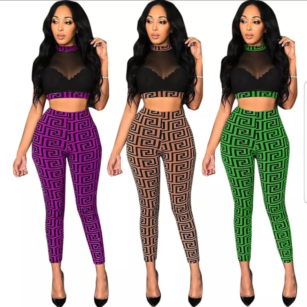 Sexy Two Pieces Set Crop and Pencil Pants Suit Women Outfit